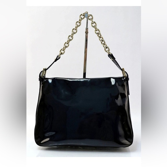 Fendi Black Patent Leather Shoulder Bag with Gold Chain - Picture 3 of 16